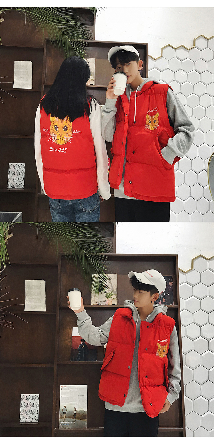 Vest nam mùa thu và mùa đông kitten coat ấm quần áo vest Hàn Quốc thanh niên siêu kích thước lớn các cặp vợ chồng vest cotton coat áo khoác bóng chày
