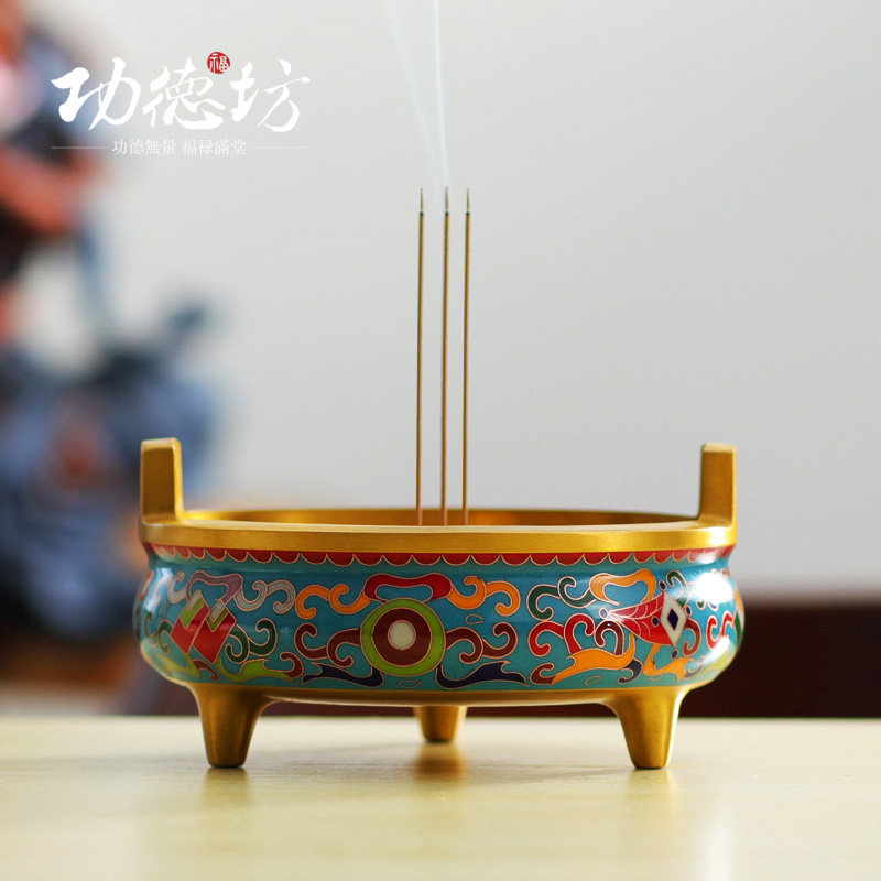 Cloisonne pure copper ring incense burner Enamel color Household indoor line incense Bamboo stick Incense incense incense burner for Buddha incense burner