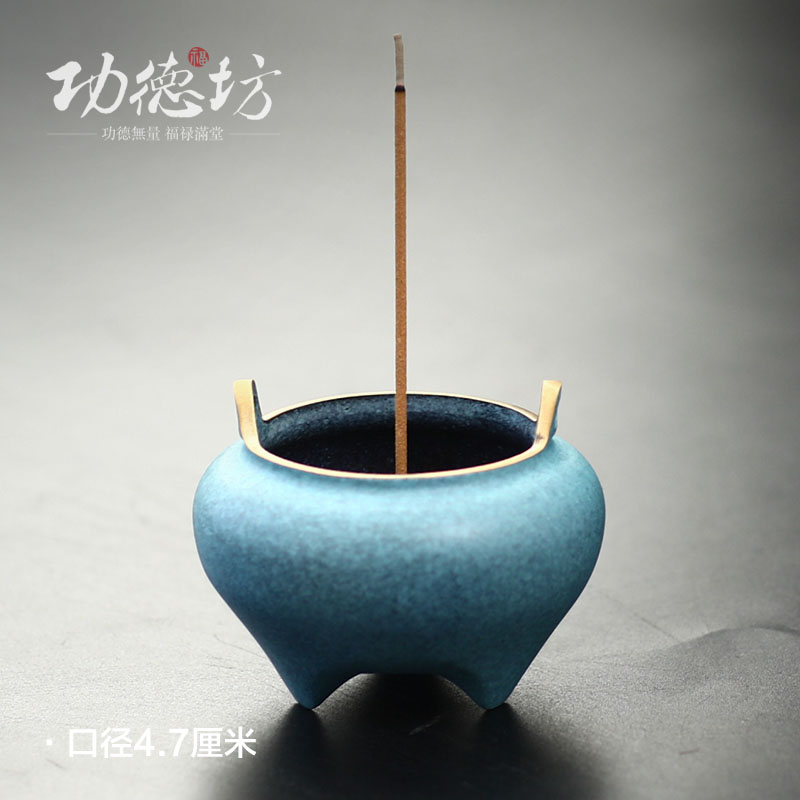 Gongdefang for Buddha incense burner antique pure copper household worship Buddha incense burner indoor tea ceremony small incense burner