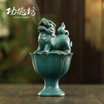 Lion Lotus ceramic incense burner large Xuande furnace home Zen sandalwood incense burner home creative ornaments