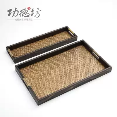 Rectangular Incense Road plate bamboo weaving tools set solid wood Zen incense oven large tray