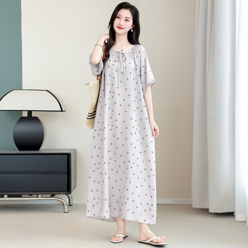 Summer Loose Cotton Silk Long Dress, New Plus-Size Women's Rayon Nightgown, Suitable for Pregnant Women to Wear Outside as Loungewear Summer Loose Cotton Silk Long Dress, New Plus-Size Women's Rayon Nightgown, Suitable for Pregnant Women to Wear Outside as Loungewear