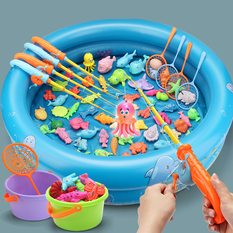 Children Fishing Toy Magnetic Fishing Rod Induction Luminous Fish Pool Suit Baby Kid Playing With Water Play Water Bath-Taobao