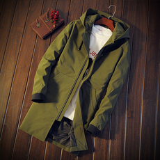 Ветровка мужская 风衣男中长款连帽 时尚休闲大码外套 2020秋装新款纯色夹克衫潮流