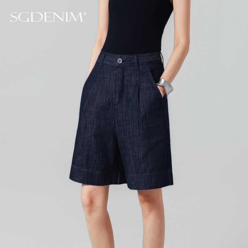 Loose Old Money Style/High-Waisted Straight-Leg Denim Shorts for Women, Hemp Fiber Denim, Summer 26 New Style, Slimming Loose Old Money Style/High-Waisted Straight-Leg Denim Shorts for Women, Hemp Fiber Denim, Summer 26 New Style, Slimming