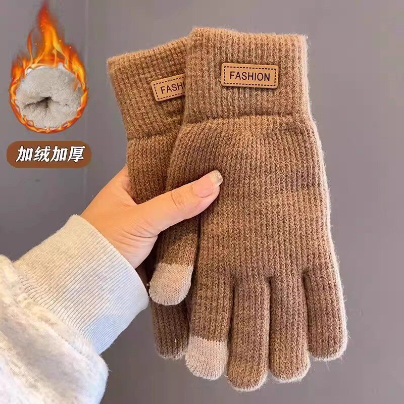 Women's Winter Gloves, Thickened and Warm, Cotton, 2025 New Model, Windproof for Cycling, Touchscreen Compatible, Fleece-Lined, Pink and Gray