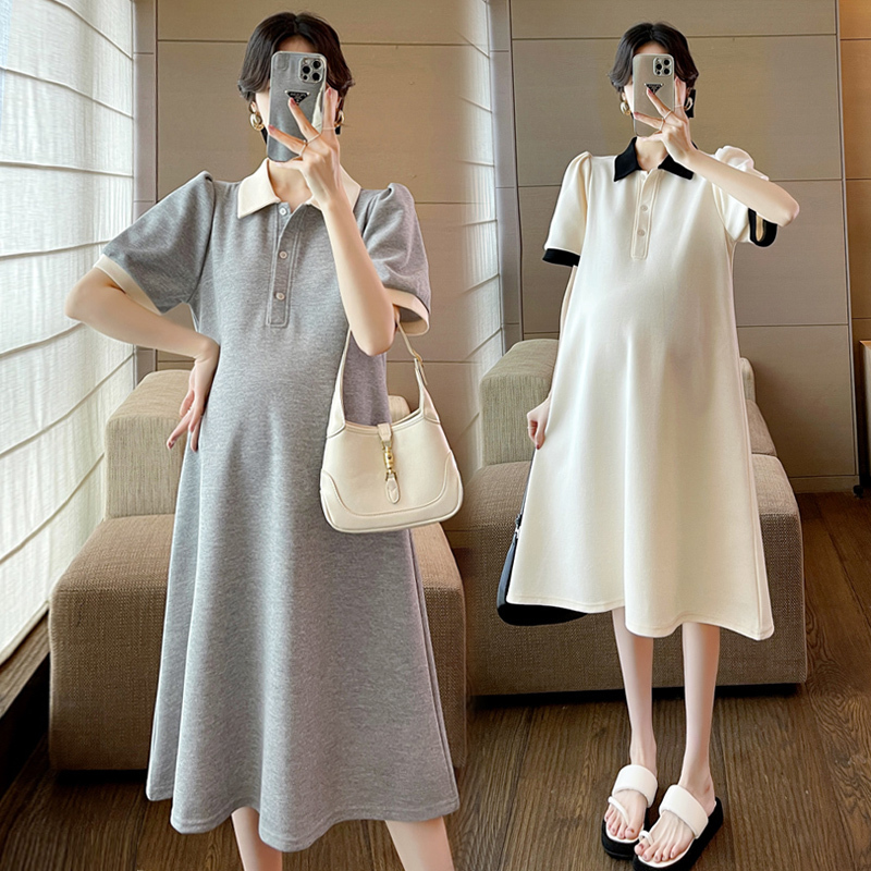 Maternity Summer Dress 2026 New Maternity Wear Polo Collar T-Shirt Fashionable Loose Large Size Summer Dress for Women