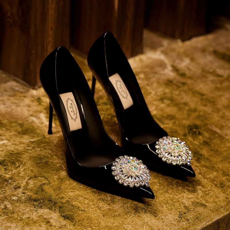 Miss Left/Single Lady【Youlan Yimeng】French-Style Stiletto High Heels for Women with Shallow Mouth and Pointed Toe, Decorated with Rhinestones