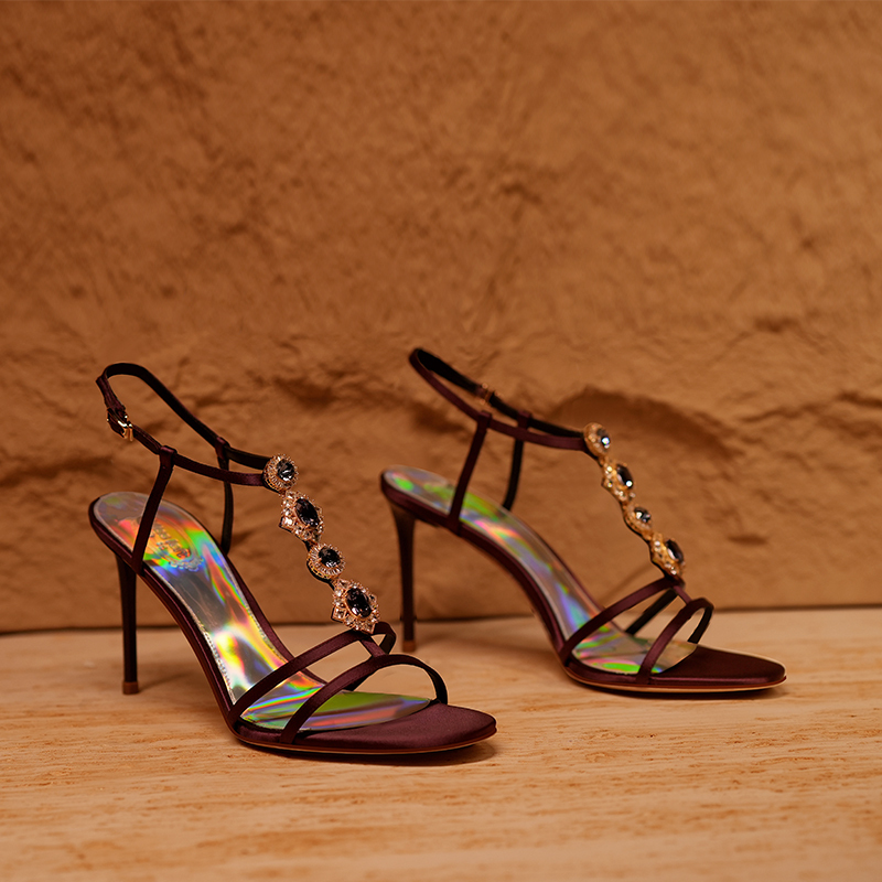 [Eternal] Miss Left/Exclusive Purple High-Heeled Sandals for Women 2026 Summer Rhinestone Open-Toe High Heels