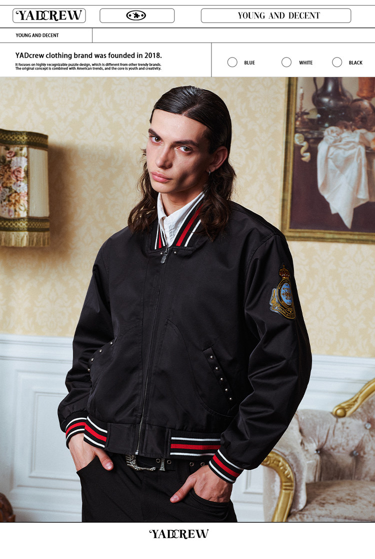 YADcrew Crown Vine Embroidered Bomber Jacket