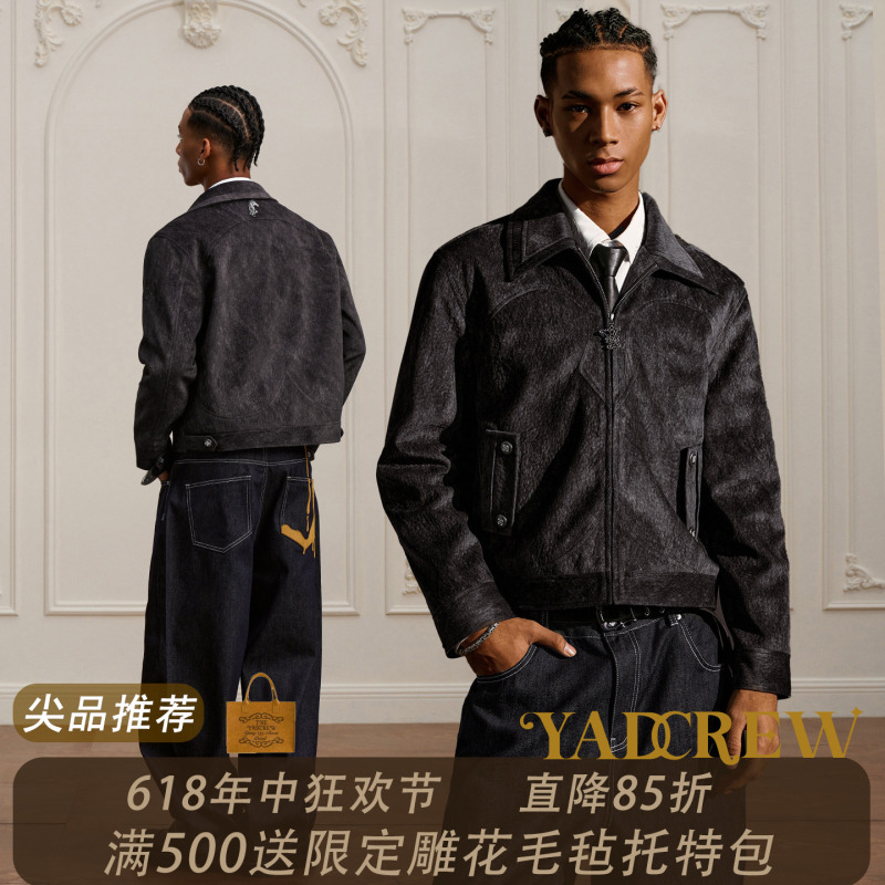 Year of the Horse Limited Edition】Yadcrew Horsehair Texture Vintage Style Lapel Jacket Unisex Loose Workwear Coat Autumn