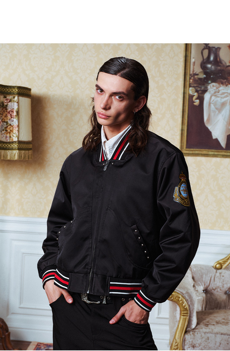 YADcrew Crown Vine Embroidered Bomber Jacket