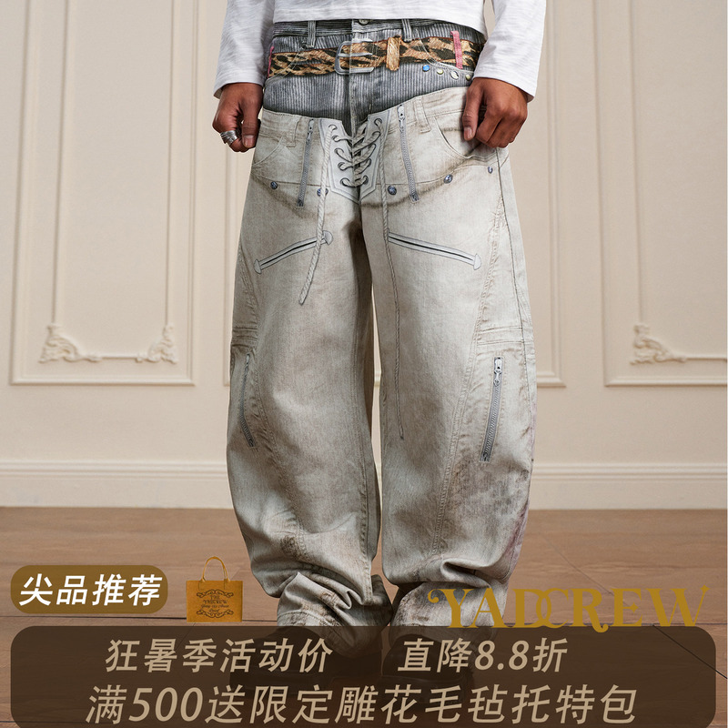 【Zhuo Yuan's Style】Yad Leopard Print Double Waist 3D Printed Floral Wide-Leg Jeans for Men, Straight-Cut Scimitar Pants with a Sense of Design 【Zhuo Yuan's Style】Yad Leopard Print Double Waist 3D Printed Floral Wide-Leg Jeans for Men, Straight-Cut Scimitar Pants with a Sense of Design