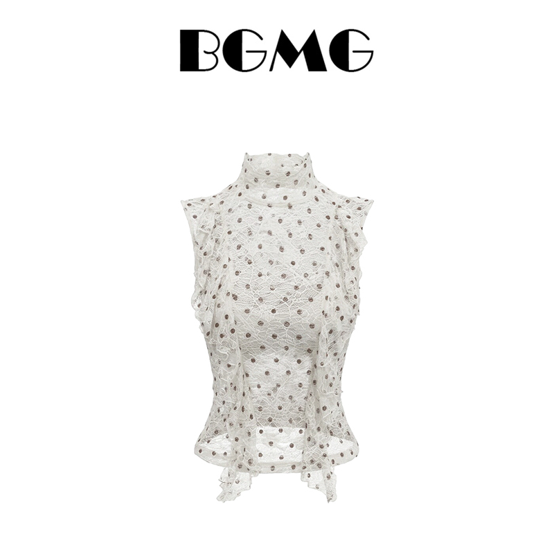 Korean-Style Lace Patchwork Polka Dot Halter Ruffle Tank Top for Women, New Summer Slim-Fit Design Sleeveless Top Trendy