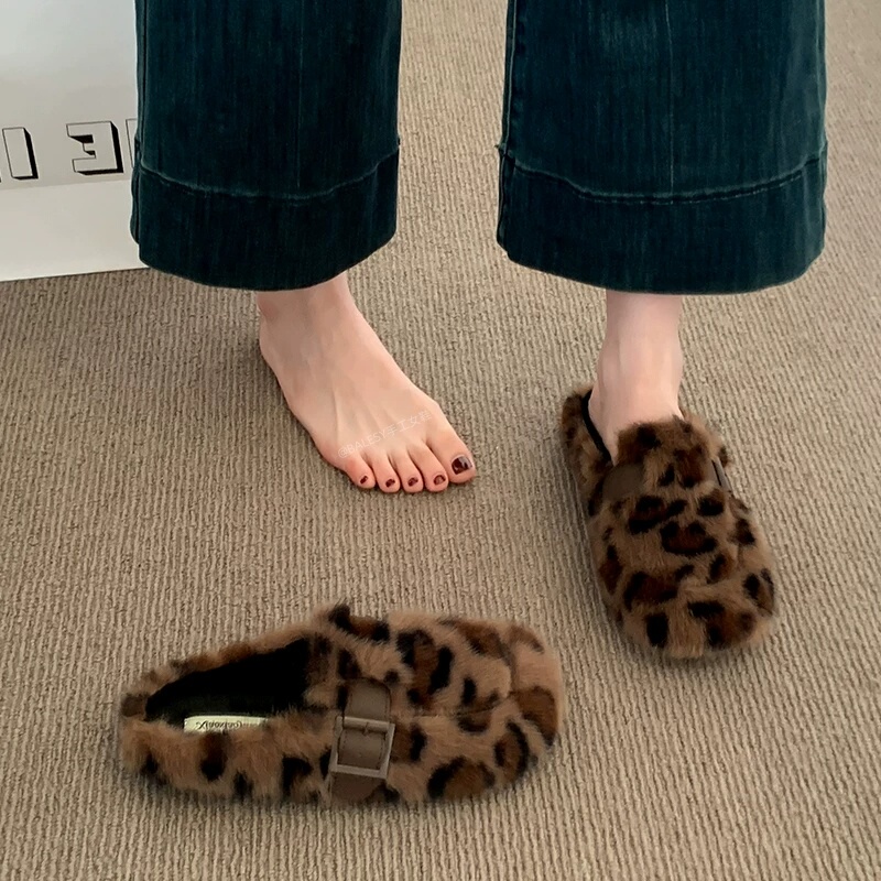 British Thick-Soled Leopard Print Birkenstock-Style Slippers for Women, Autumn and Winter Outdoor Wear, 2026 New Model, Slip-On Closed-Toe Semi-Cotton Slippers British Thick-Soled Leopard Print Birkenstock-Style Slippers for Women, Autumn and Winter Outdoor Wear, 2026 New Model, Slip-On Closed-Toe Semi-Cotton Slippers