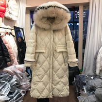 Down jacket 2020 new cuff women long knee slim fashion big hair collar white duck down