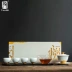 Tao Quạt Bộ ấm chén tráng sứ trắng Dehua Bộ ấm chén sáng tạo Vỏ nứt màu vàng Thiết kế tráng men phòng khách đơn giản Bộ trà Kung Fu - Trà sứ