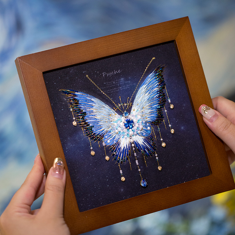 ヨーロッパスタイルの3D刺繍手作りDIY素材パッケージブルーバタフライフォトフレーム絵画フレンチスタイルのテーブルセッティングカップルギフト