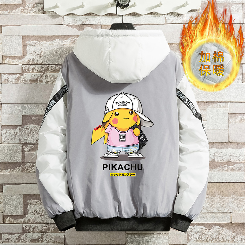 Pikachu mùa thu và mùa đông chung vài bộ trang phục hoạt hình bông quần áo xu hướng áo khoác mùa đông sinh viên xu hướng áo khoác thương hiệu quần áo nam