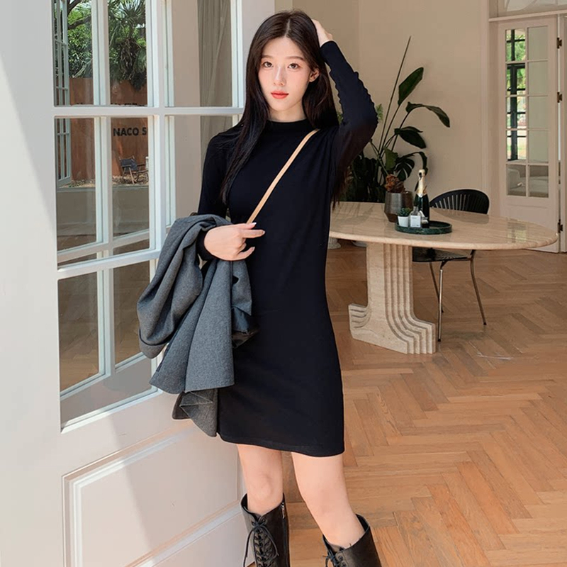 Black Dress, Slim Fit, Elegant, Half-High Collar, Base Dress, 2026 New Autumn Long-Sleeve Bodycon Dress, Winter Black Dress, Slim Fit, Elegant, Half-High Collar, Base Dress, 2026 New Autumn Long-Sleeve Bodycon Dress, Winter