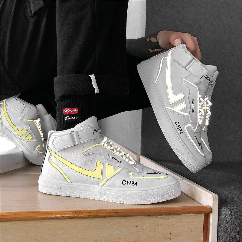 Men's shoes 2022 new spring high-top sneakers men's Korean version of the trend all-match casual white shoes men's sports shoes