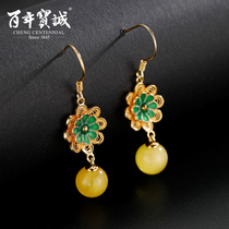 Centennial Baocheng High Temperature Enamel Burnt Blue Handmade Silver Silk Gold-plated Beeswax Silver Earrings Earrings Ethnic Wind Earrings