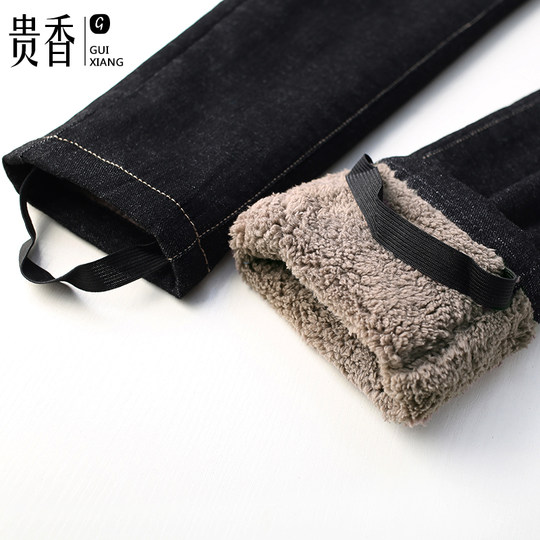 羊羔绒牛仔棉裤女外穿冬季加厚加绒东北保暖裤子高腰显瘦黑色靴裤