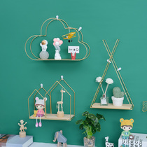 Decorative frame wrought iron gold Nordic wall shelf combination wall decoration home store wall shelf