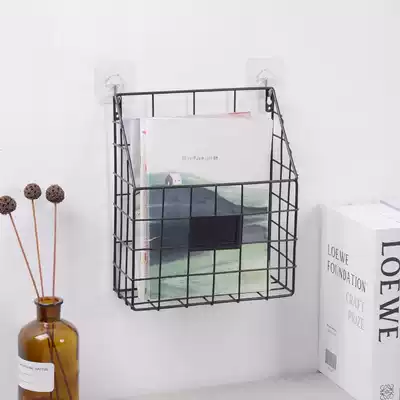 Nordic wrought iron wall rack bedside dormitory magazine basket book wall hanging storage shelf living room storage artifact