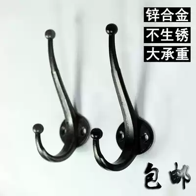 Retro iron zinc alloy decorative adhesive hook double hook wall coat hook hardware accessories single hook large bearing weight does not rust