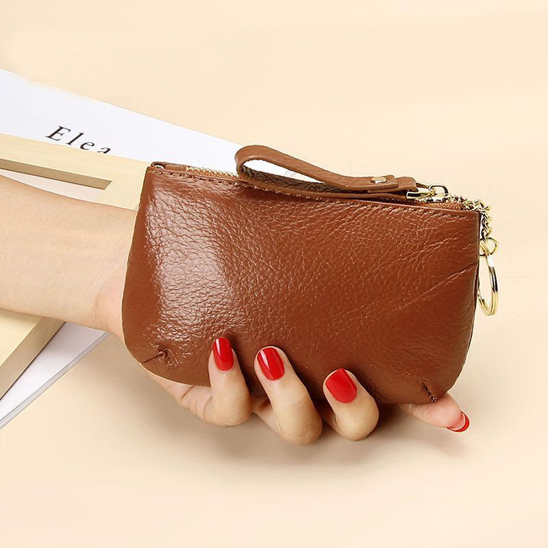 2025 New Style Genuine Soft Leather Zipper Small Wallet Simple Keychain Coin Purse Fashionable Thin Coin Purse for Women