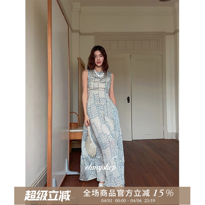 Ohmyshop “Blues Moment” Classic Waistline* Light and Elegant Hundred-Flower Print Tencel Dress Ohmyshop “Blues Moment” Classic Waistline* Light and Elegant Hundred-Flower Print Tencel Dress