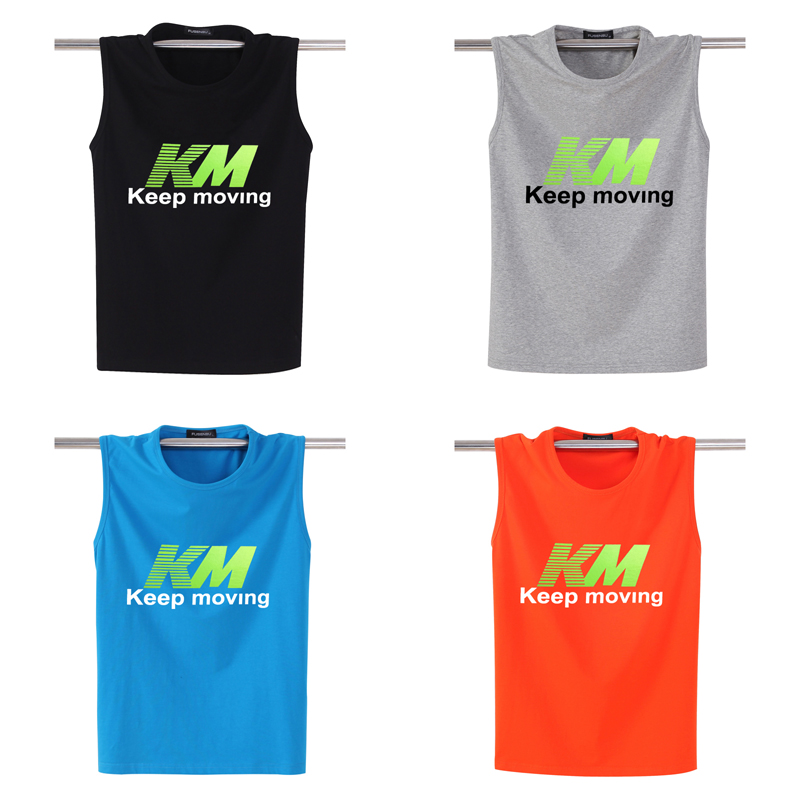 Thể thao mùa hè bông vest nam cộng với phân bón XL không tay T-Shirt lỏng cổ tròn vest stretch rào cản