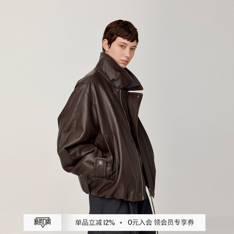 Opicloth/Opic Retro Deep Soft-Tanned Lapel Accordion Pleated Loose Fashion Casual Leather Jacket