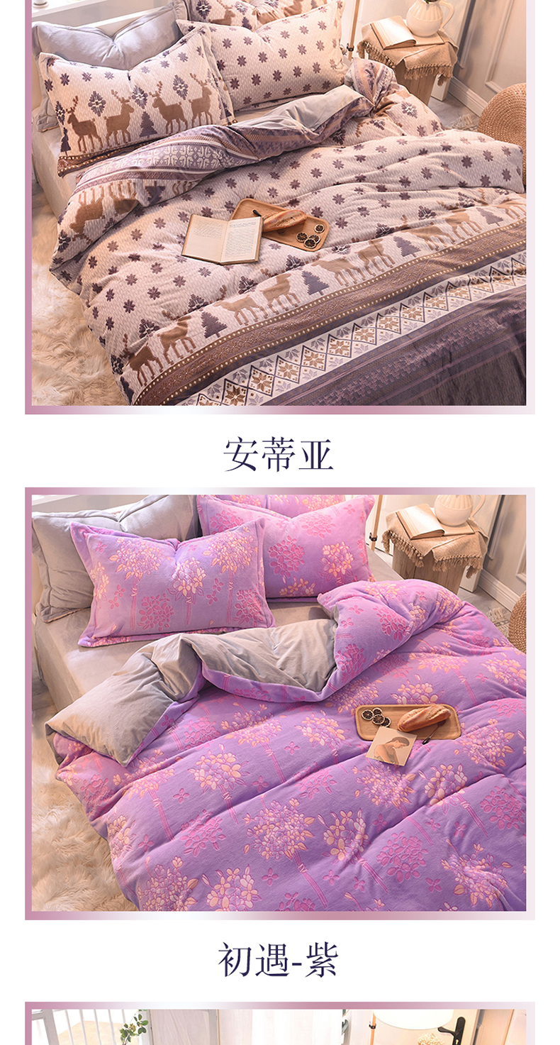 gia đình mùa đông Nam Cực bốn nhung san hô lông cừu dày lanh pha lê giường nhung chăn Levin flannel cashmere - Bộ đồ giường bốn mảnh chăn ga everon 2020