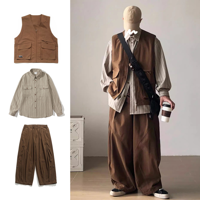 Three-Piece/Single-Piece Spring and Autumn Japanese Style Unisex Vintage Layered Workwear Vest Sleeveless Jacket for Men and Women Three-Piece/Single-Piece Spring and Autumn Japanese Style Unisex Vintage Layered Workwear Vest Sleeveless Jacket for Men and Women