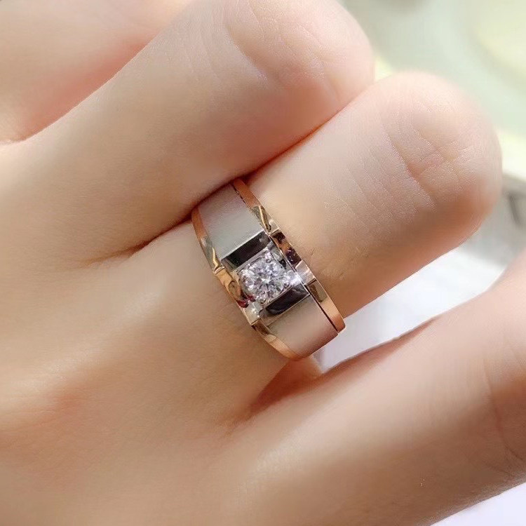 Fu Dasheng Fashionable and Atmospheric Men's Diamond Rings Round Diamond Men's Wedding Diamond Rings 18K Gold Men's Diamond Rings