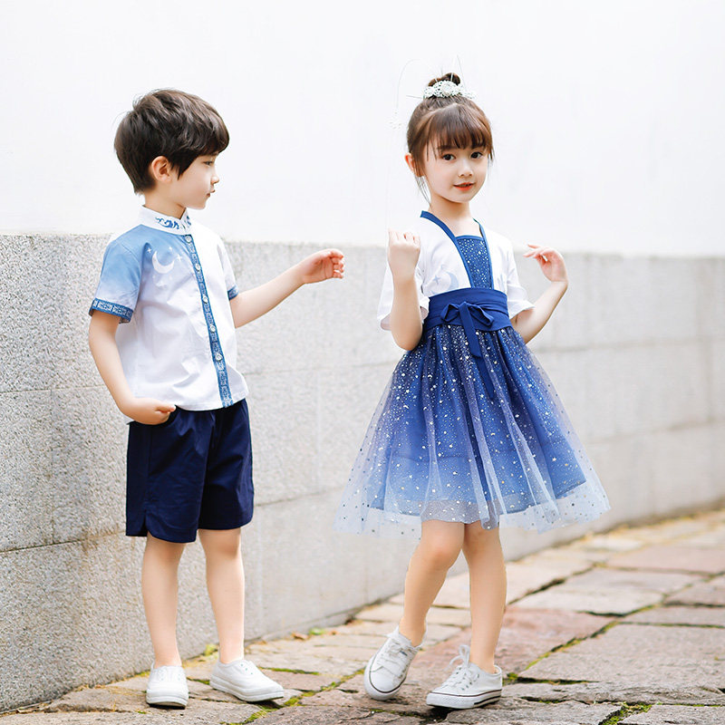 Hanfu Girls Summer Clothing China Wind Jacket Dresses Superfairy Suit Boy Goosewear School Uniform Chinese Style Big Boy Suit Custom
