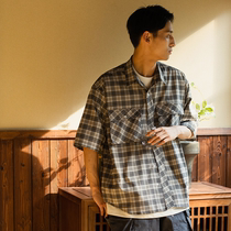 NGOARMY 21SS plaid shirt summer half sleeve thin shirt mens national tide short-sleeved jacket Japanese retro casual
