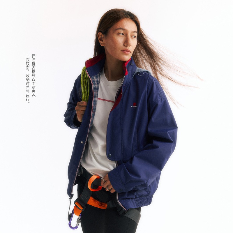 Norybrand Nostalgic Retro Plaid Reversible Color-Block Jacket Fashionable New Style with Foldable Hood Coat