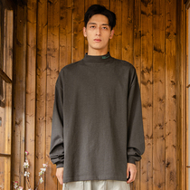 NGOARMY heavy weight 380G stand collar lotus leaf high collar long sleeve loose Japanese retro cityboy men and women pure cotton