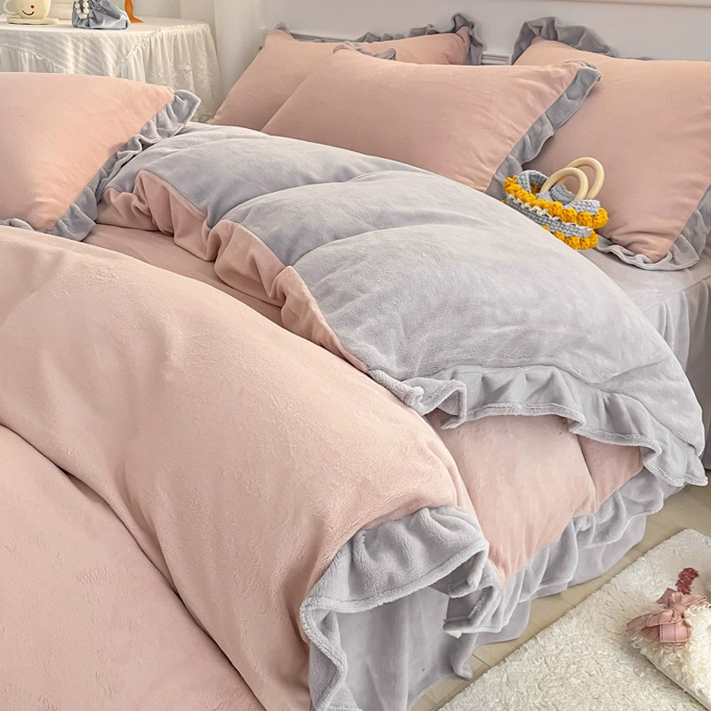 Winter bifacial thickened milk flannel bed with four sets of beds Gasawara Suede Bed Pint Coral Suede Quilt Cover Bed Linen-Taobao