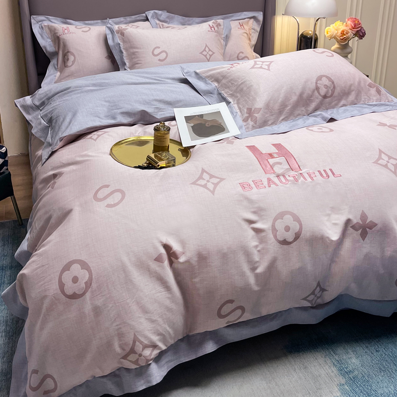 Brief Joins Wind Pure Cotton Bed Four Sets 100 Full Cotton Upscale Light Lavish Superior Bed Pint Pink Quilt Cover Bed Linen