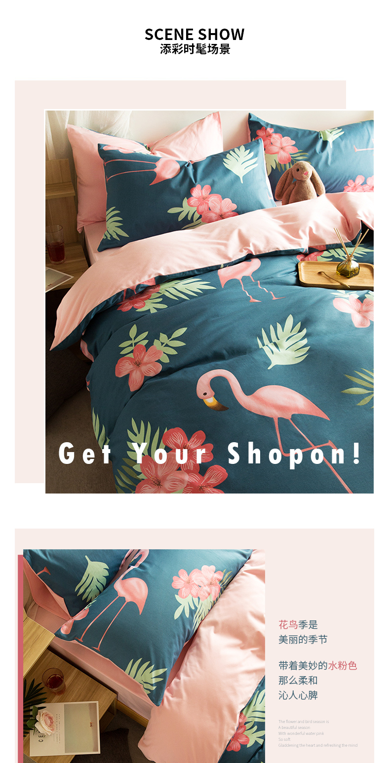 Ins cotton cotton giường bốn bộ đơn giản tấm người 4 ba bộ lưới màu đỏ phong cách Bắc Âu công chúa gió quilt chăn drap gối nệm