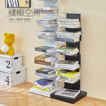 Nordic invisible bookshelf non-embroidered steel vertical landing corner Creative Art small bookcase storage rack narrow