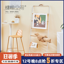 Lazy Space Mesh Red Cloak Hat Rack Floor Home Solid Wood Bedroom Containing Rack Leaning Against Wall Standing Ladder Clothes Hanger