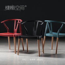 Nordic Net red backrest chair plastic Y chair new Chinese negotiation chair solid wood chair special tea restaurant dining room chair