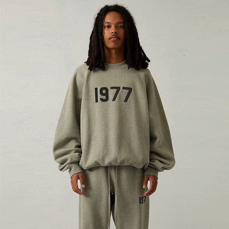 Подлинный свитер с флоком Fear of God Essentials 22SS 1977 цифровой флокинг пуловер + бархатный свитшот
