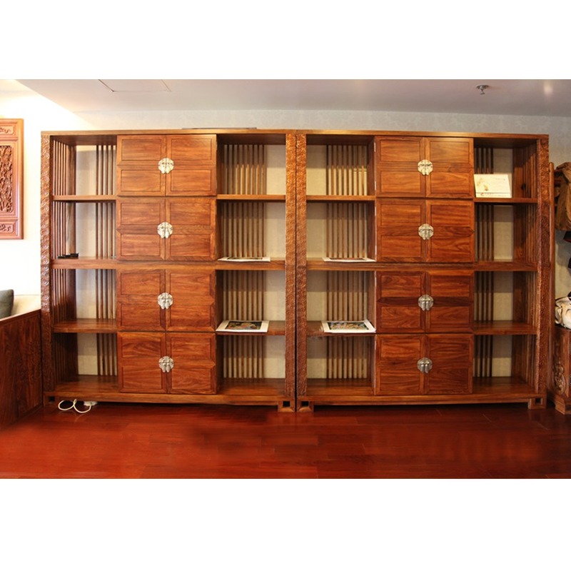 Modern new Chinese all solid wood bookcase hedgehog red sandalwood Chinese furniture Xiangyun bookshelf rack rosewood bookcase