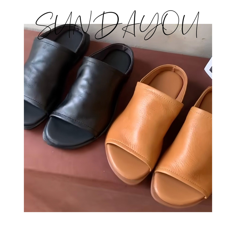 Handmade First-Layer Cowhide Vintage Mules, Retro Design Soft Sandals, Old Money Style High-End Half-Slippers